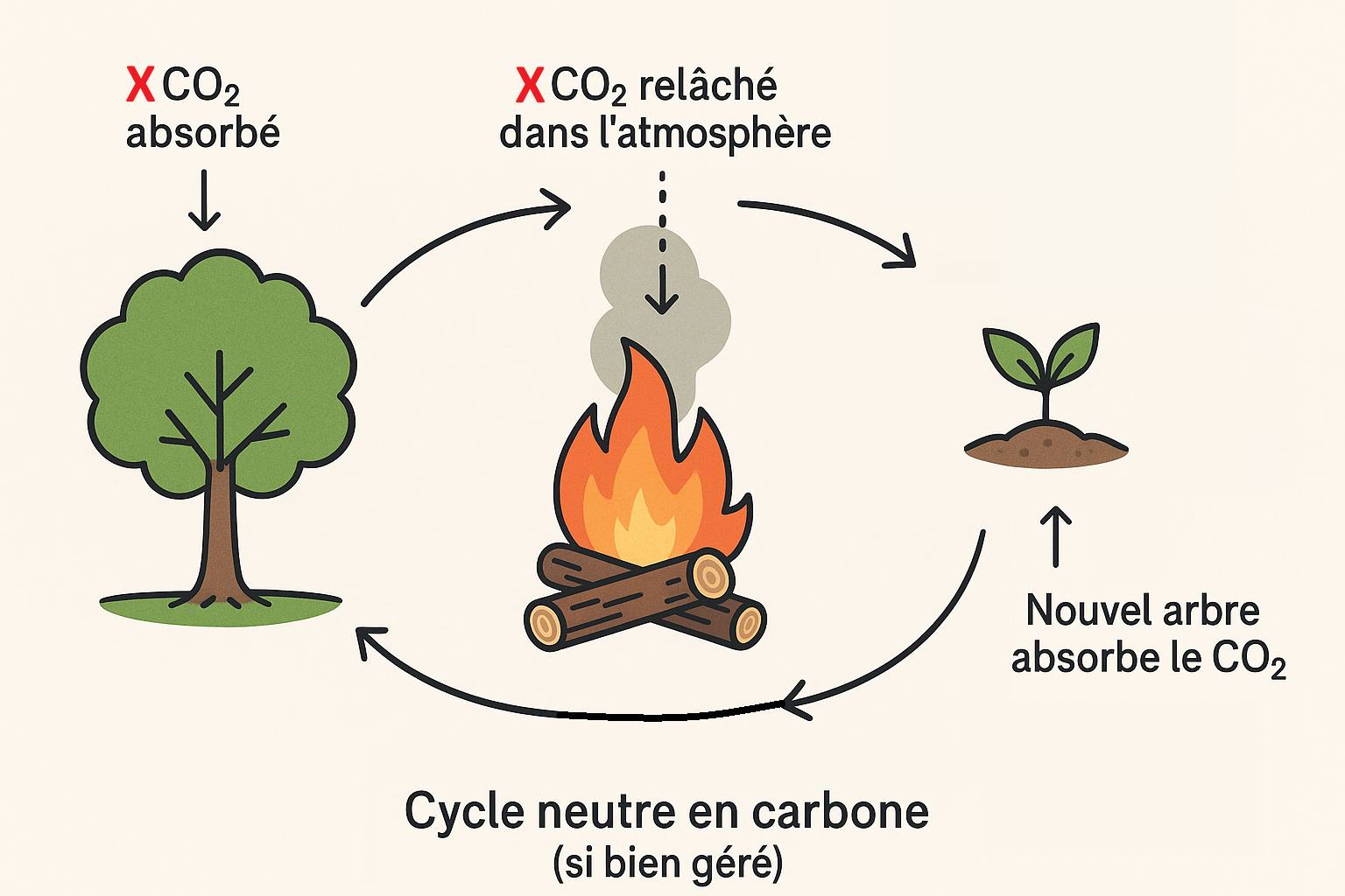 illustration bois de chauffage energie renouvelable et cycle co2
